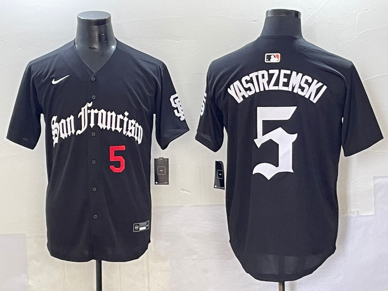 Men 2025 San Francisco Giants #5 Yastrezemski Black Five generations Joint Name Nike MLB Jersey style 9->san francisco giants->MLB Jersey